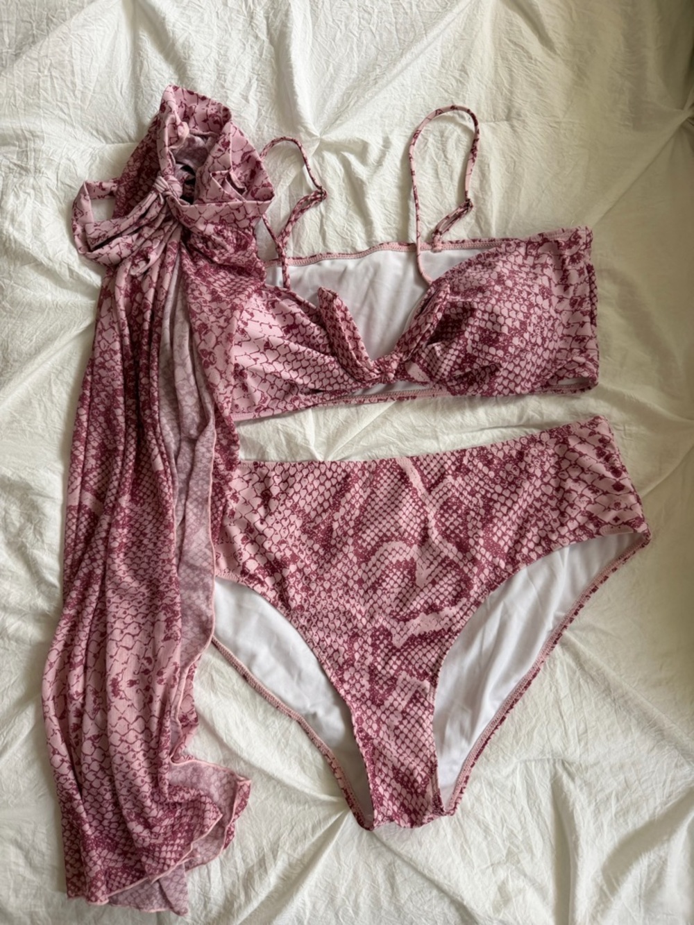 SHEIN Pink Patterned Bikini Set with Matching Cover-Up